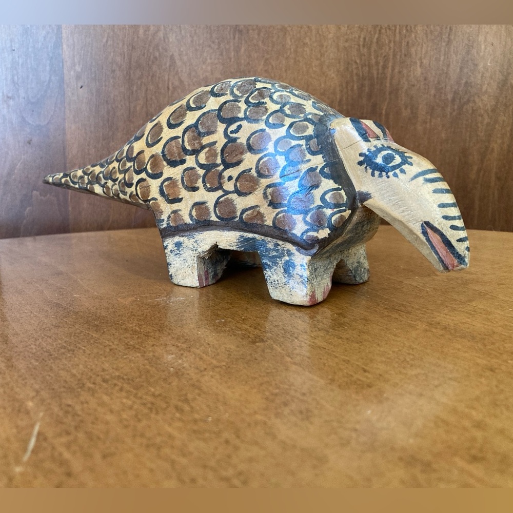 Vintage Hand Carved Wooden Armadillo Figure